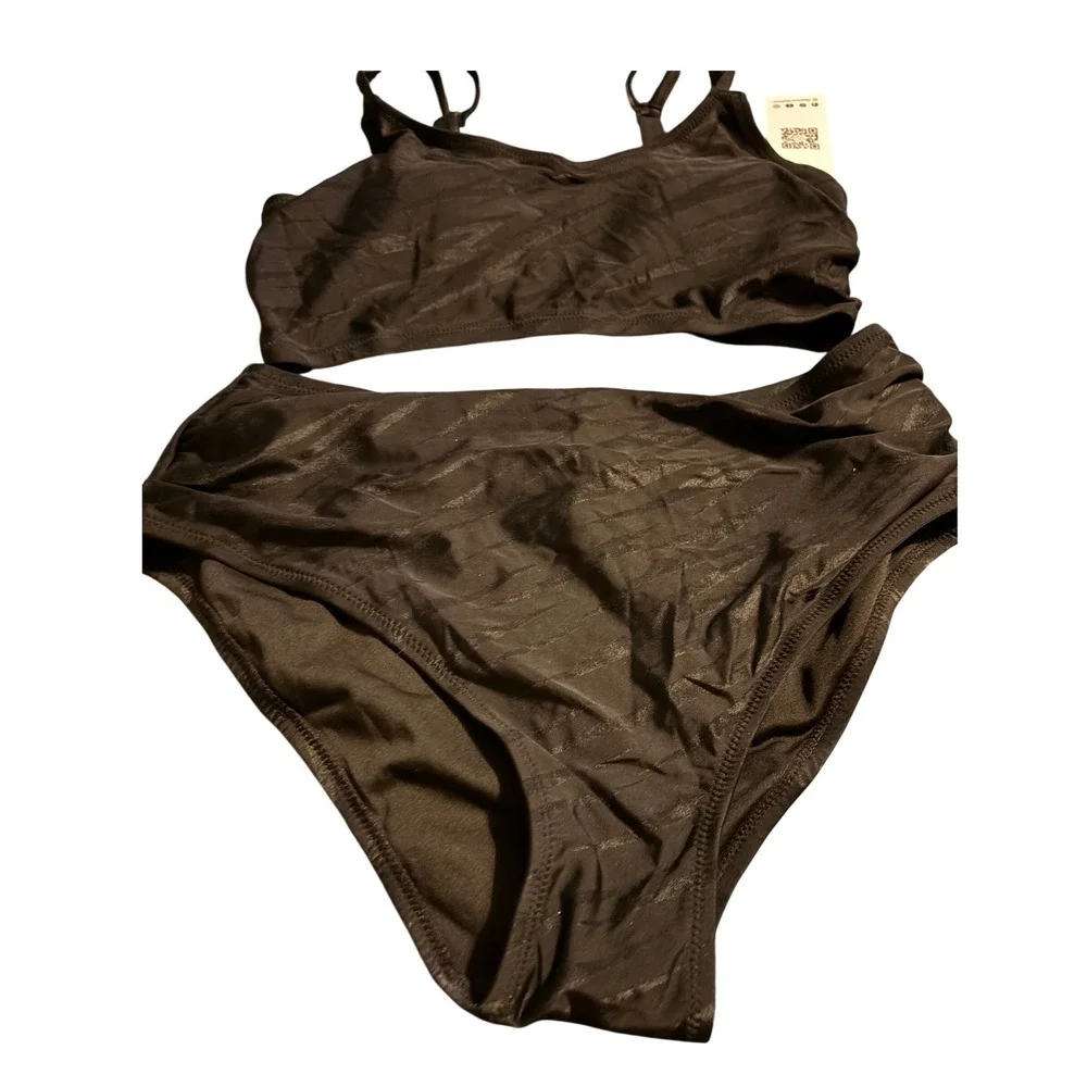 NWT Charmo‎ Black High Waisted Bikini Set Two Piece Swimsuit Zebra Stripe Small